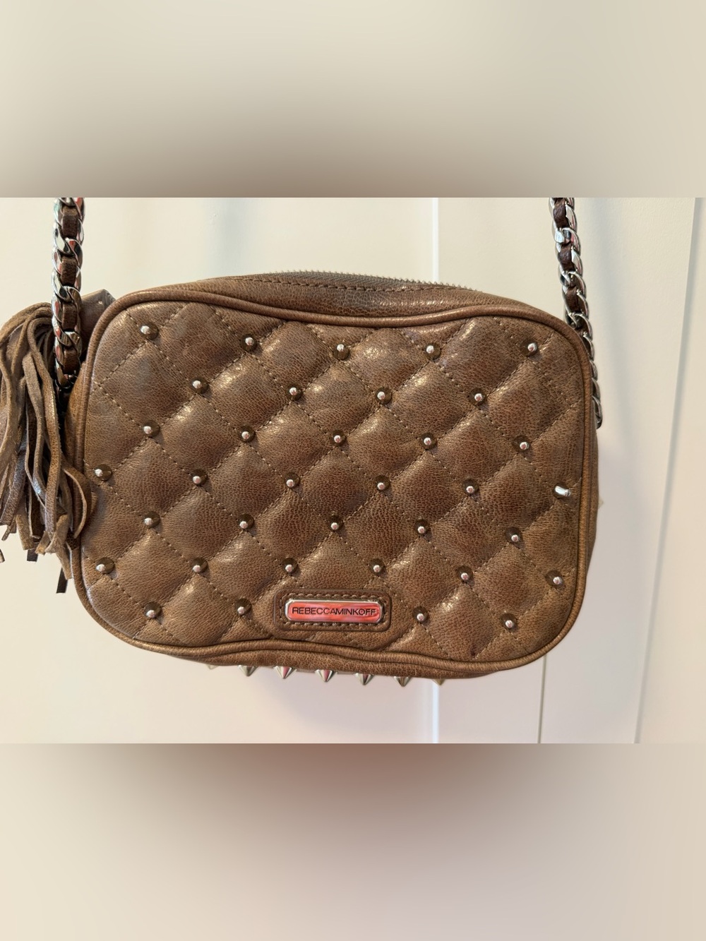 Rebecca Minkoff Brown Quilted Studded Crossbody